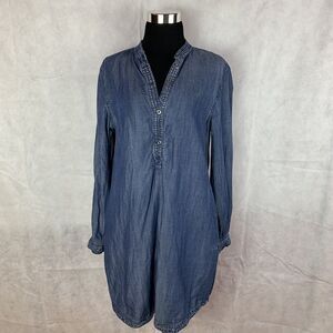 Kenneth Cole Reaction Shirt Tunic Womans Jeans long sleeves Blue Medium 8 Pocket